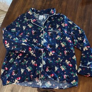 Lands' End Blue Festive Dog Print woman Pajama Top(L 14/16)& pants (small 28-30)